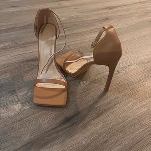 Tan square toe high heel